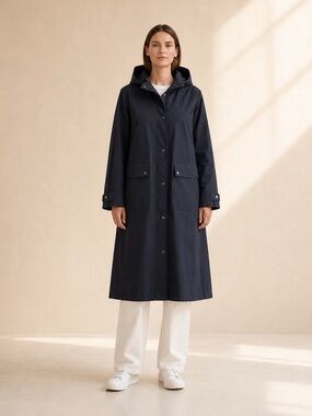 YERSE Barcelona Navy Hooded Raincoat Minimalist Technical Trench S Oversized